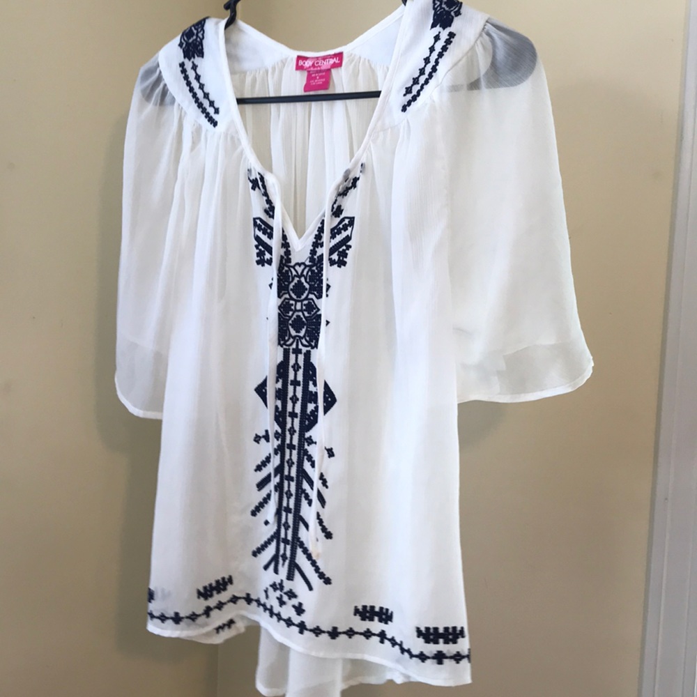 embroidered sheer white blouse